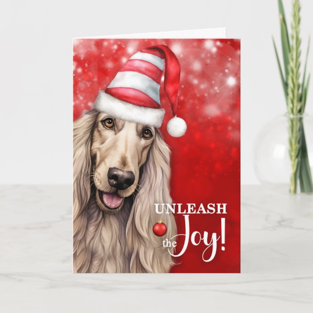 Afghan Hound Dog Unleash the Joy Christmas Holiday Card (Front)