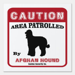 Afghan Hound Dog Warning Red Funny Sign