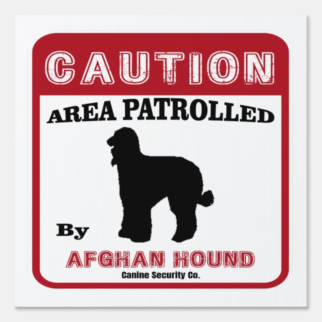Afghan Hound Dog Warning Red Funny Sign (Front)
