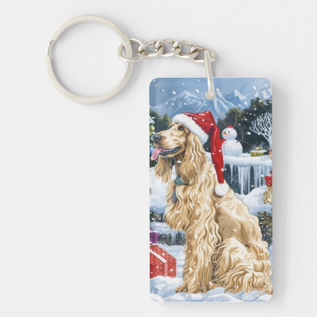 Afghan Hound Dog Winter Wonderland Christmas Joy  Keychain (Front)
