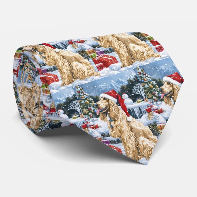 Afghan Hound Dog Winter Wonderland Christmas Joy  Neck Tie (Rolled)