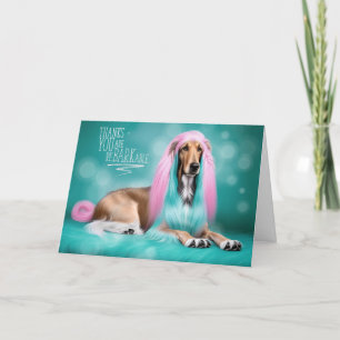 Afghan Hound Dog with Pink and Turquoise Hair Letterpress Thank You Card