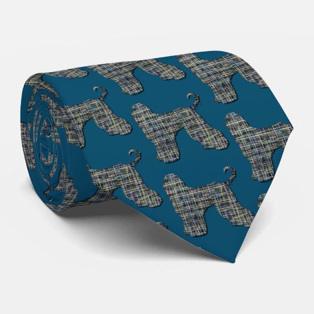 Afghan Hound Dog Yellow & Black Grid Cute Blue Neck Tie (Rolled)