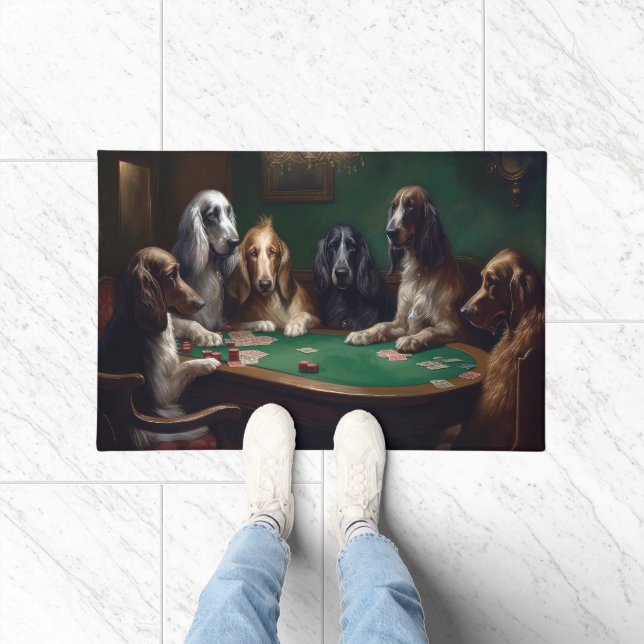 Afghan Hound Dogs Playing Poker Art Doormat (Indoor)
