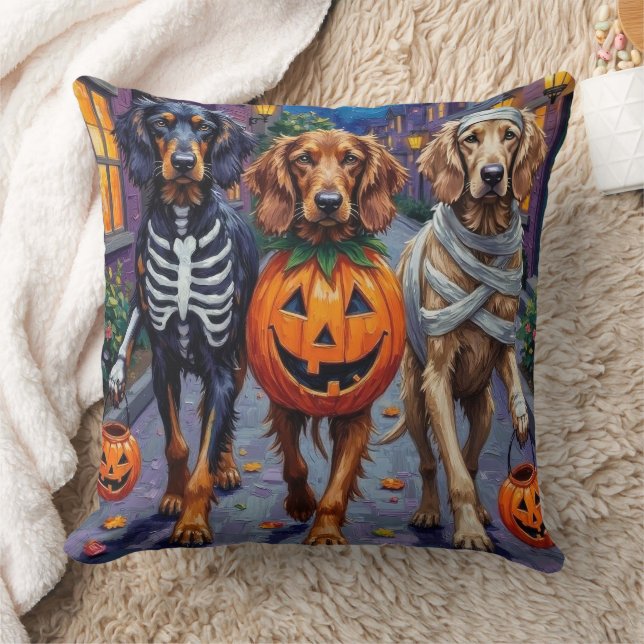 Afghan Hound Dogs Trick-or-Treating in Halloween Throw Pillow (Blanket)