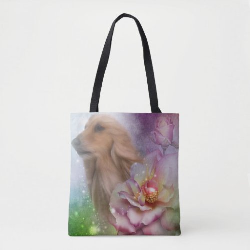 Afghan Hound Face Fantasy Flowers Dog Art  Tote Bag
