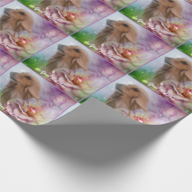 Afghan Hound Fantasy Flower Personalized Wrapping Paper (Corner)