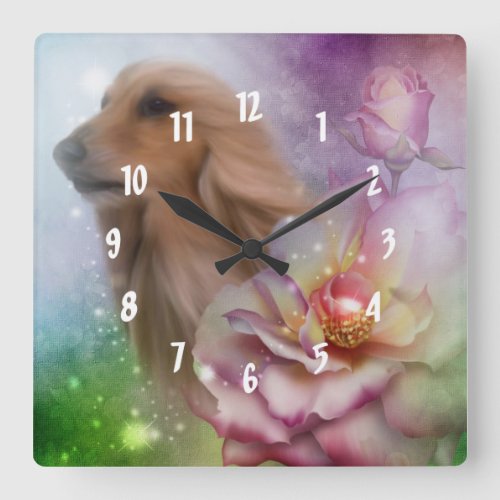 Afghan Hound Fantasy Flowers Dog Square Wall Clock