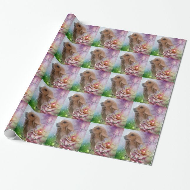 Afghan Hound Fantasy Flowers Dog Wrapping Paper (Unrolled)