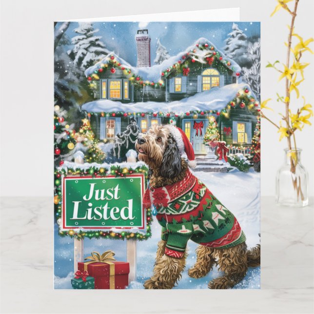 Afghan Hound Festive Humor Realtor Christmas Card (Yellow Flower)