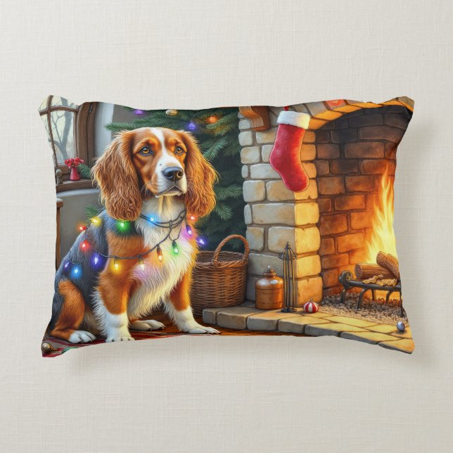 Afghan Hound Fireplace with Christmas Lights Accent Pillow (Front)