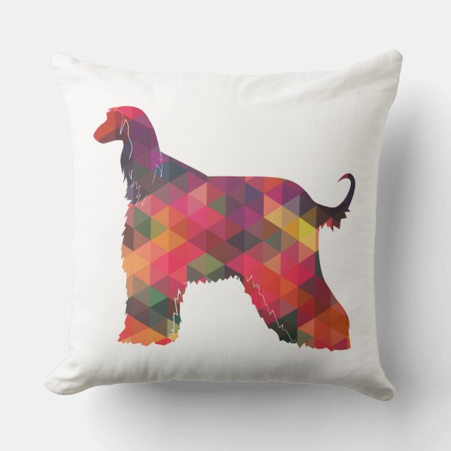 Afghan Hound Geometric Pattern Silhouette Multi Throw Pillow (Front)