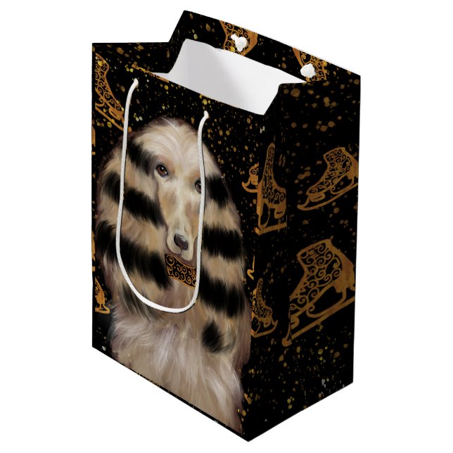 AFGHAN HOUND GOLD  MEDIUM GIFT BAG (Front Angled)