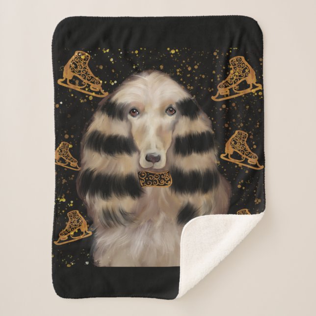 AFGHAN HOUND GOLD  SHERPA BLANKET (Front)