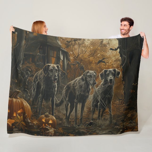 Afghan Hound Halloween Night Doggy Delight  Fleece Blanket (In Situ)