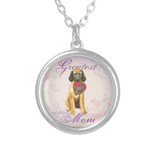 Afghan Hound Heart Mom Silver Plated Necklace