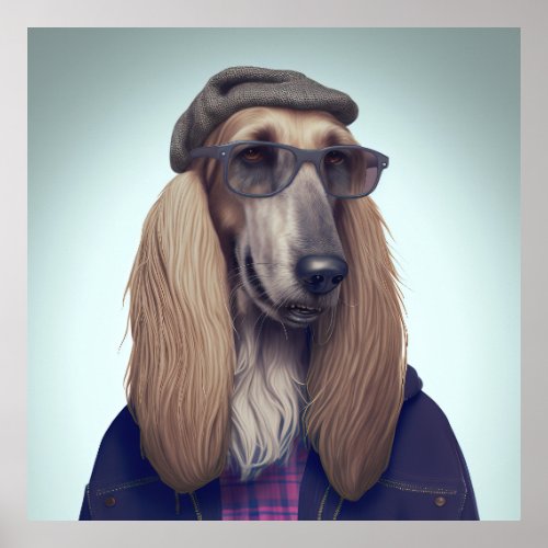 Afghan Hound Hipster Dog Poster