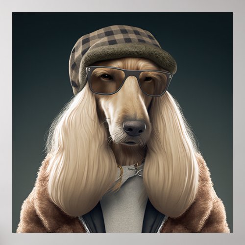 Afghan Hound Hipster Dog Poster