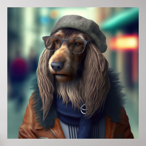 Afghan Hound Hipster Dog Poster