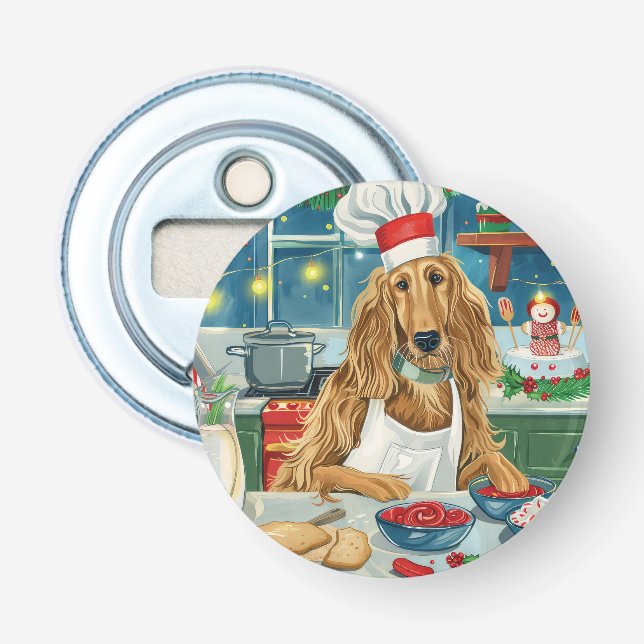 Afghan Hound Holiday Baking: Festive Christmas Bottle Opener (Front)