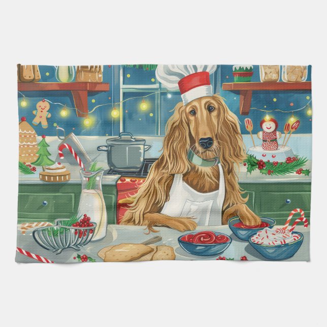 Afghan Hound Holiday Baking: Festive Christmas Kitchen Towel (Horizontal)