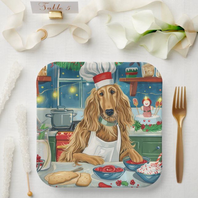 Afghan Hound Holiday Baking: Festive Christmas Paper Plates (Wedding)