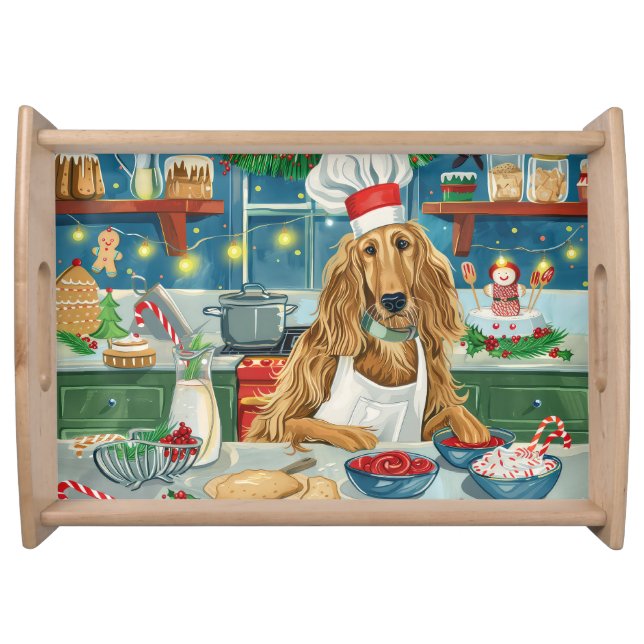 Afghan Hound Holiday Baking: Festive Christmas Serving Tray (Front)
