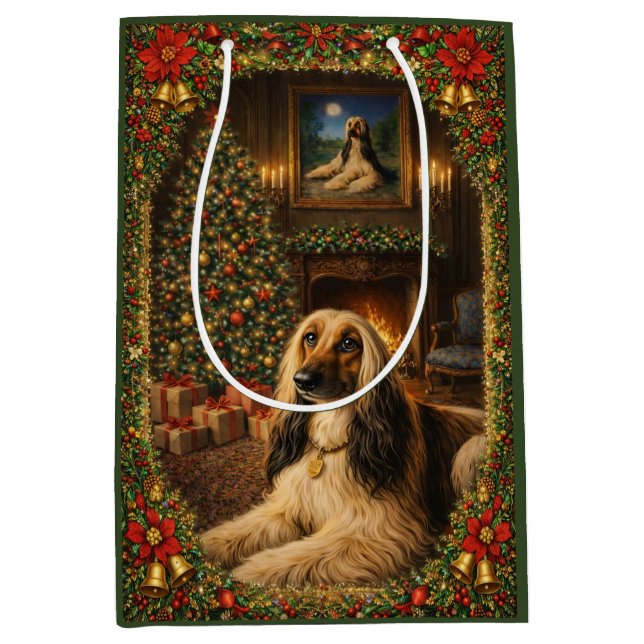 Afghan Hound Holiday Christmas  Medium Gift Bag (Front)