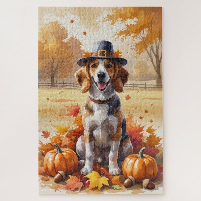 Afghan Hound in Autumn Leaves Thanksgiving Art Jigsaw Puzzle (Vertical)