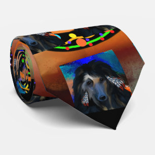 Afghan Hound Kokopelli Art Painting Neck Tie