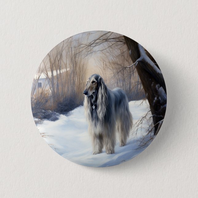 Afghan Hound Let It Snow Christmas  Button (Front)