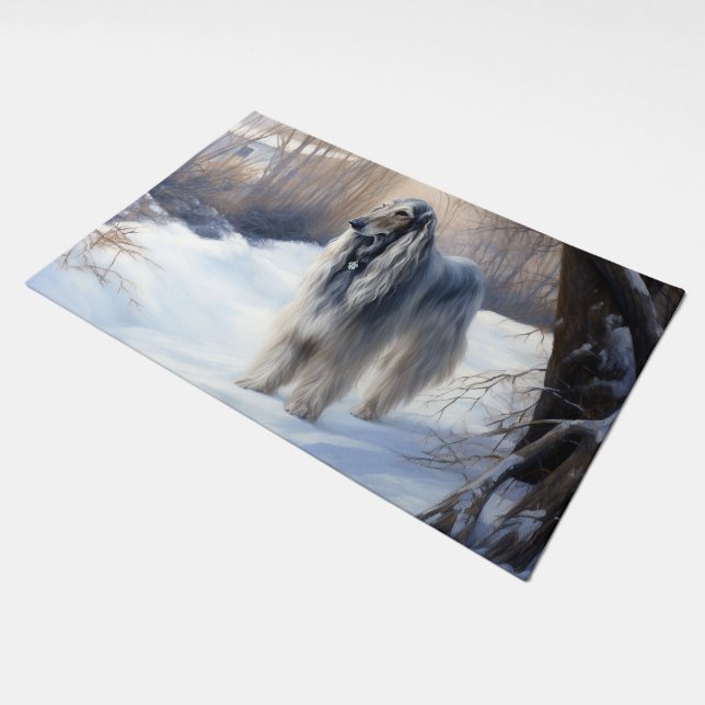 Afghan Hound Let It Snow Christmas  Doormat (Angled)