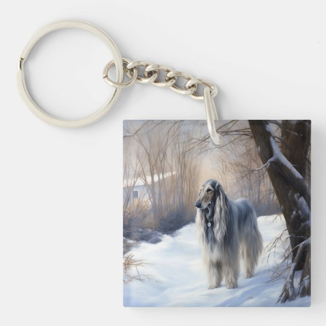 Afghan Hound Let It Snow Christmas  Keychain (Front)