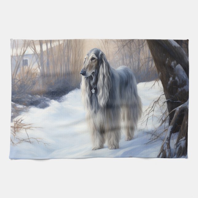 Afghan Hound Let It Snow Christmas  Kitchen Towel (Horizontal)