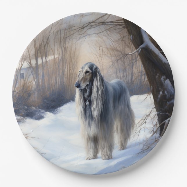 Afghan Hound Let It Snow Christmas  Paper Plates (Front)