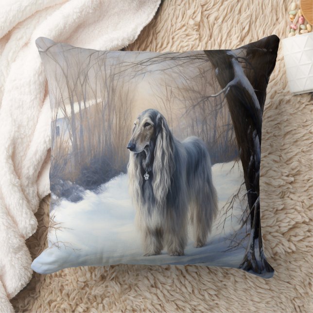 Afghan Hound Let It Snow Christmas  Throw Pillow (Blanket)