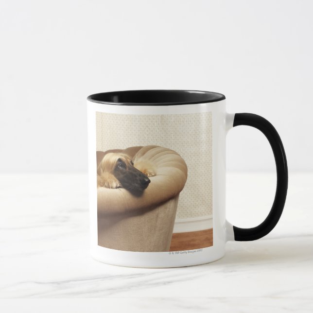Afghan hound lying on sofa mug (Right)