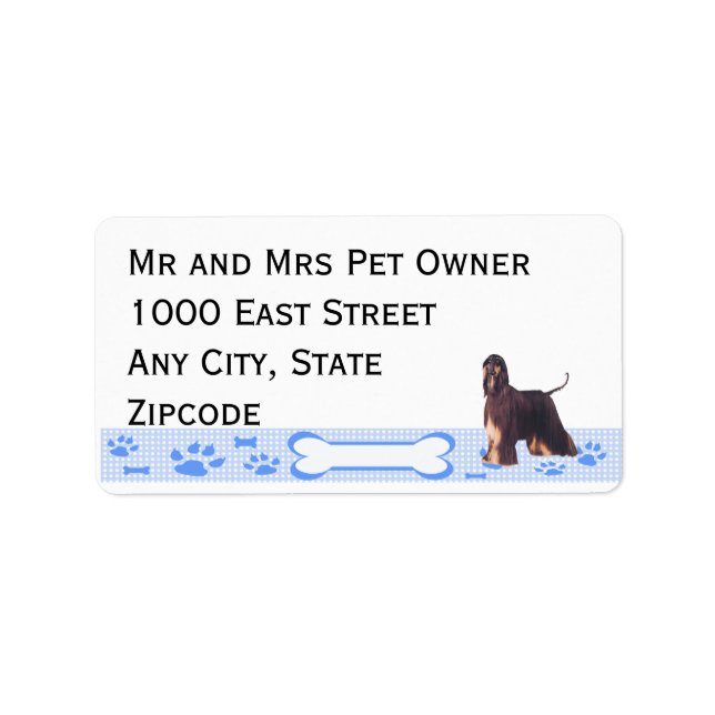Afghan Hound on Blue Gingham Label (Front)