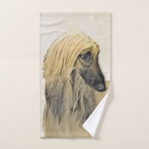 Afghan Hound Painting - Cute Original Dog Art Bath Towel Set