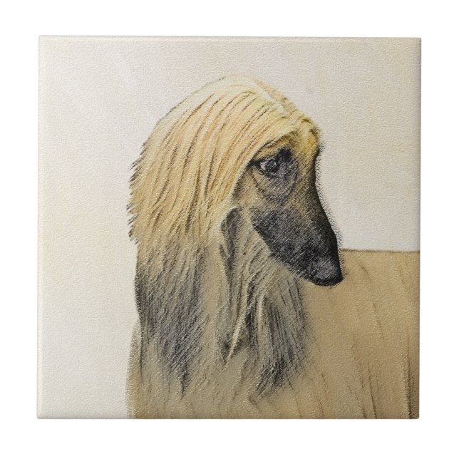 Afghan Hound Painting - Cute Original Dog Art Ceramic Tile (Front)