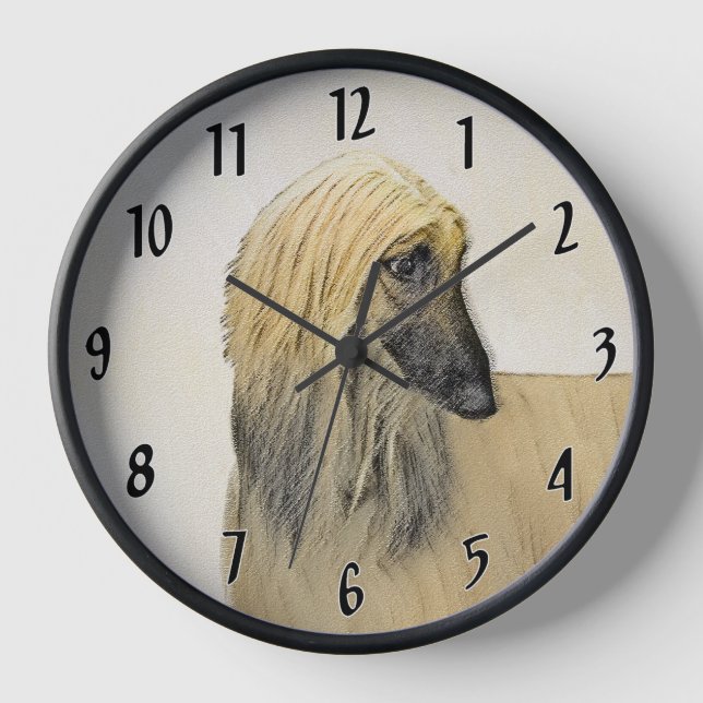 Afghan Hound Painting - Cute Original Dog Art Clock (Front)