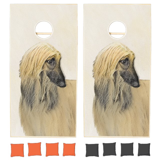 Afghan Hound Painting - Cute Original Dog Art Cornhole Set (Set)