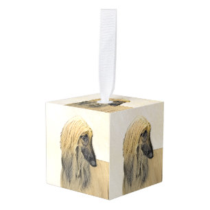 Afghan Hound Painting - Cute Original Dog Art Cube Ornament