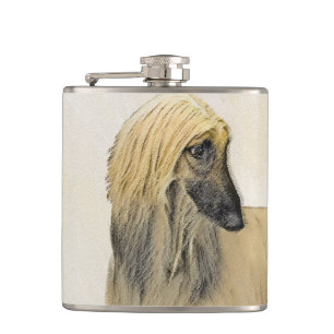 Afghan Hound Painting - Cute Original Dog Art Flask