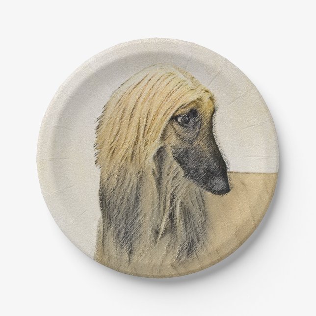 Afghan Hound Painting - Cute Original Dog Art Paper Plates (Front)