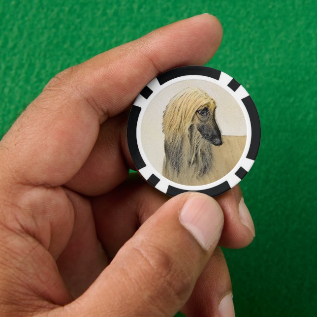 Afghan Hound Painting - Cute Original Dog Art Poker Chips (Hand)