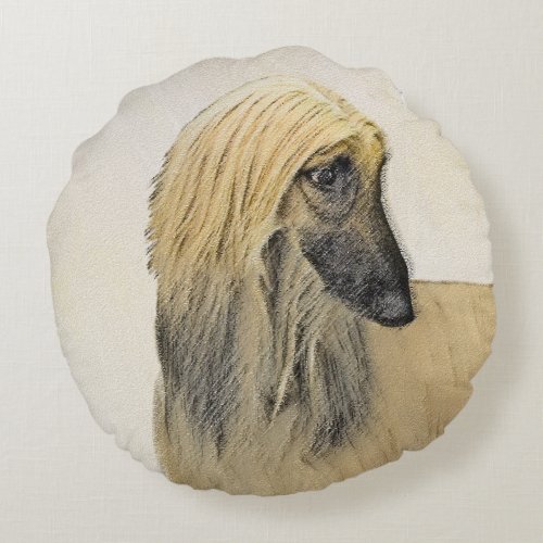 Afghan Hound Painting _ Cute Original Dog Art Round Pillow