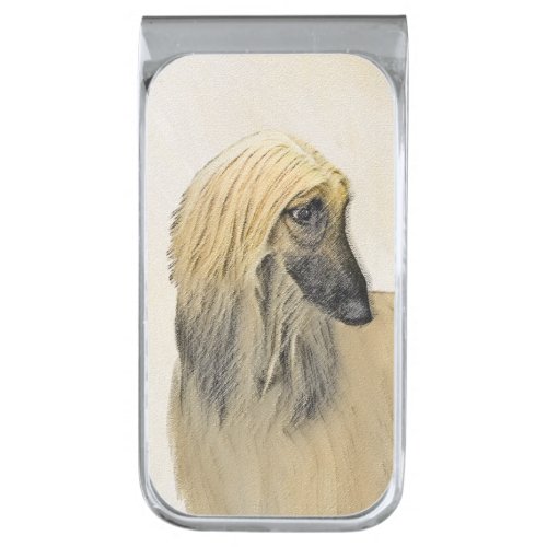 Afghan Hound Painting _ Cute Original Dog Art Silver Finish Money Clip