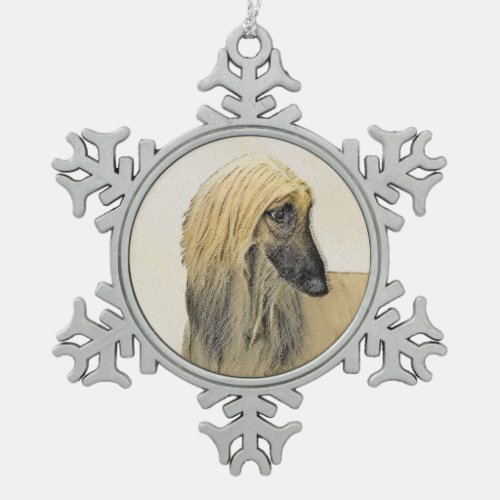 Afghan Hound Painting _ Cute Original Dog Art Snowflake Pewter Christmas Ornament