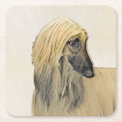 Afghan Hound Painting _ Cute Original Dog Art Square Paper Coaster